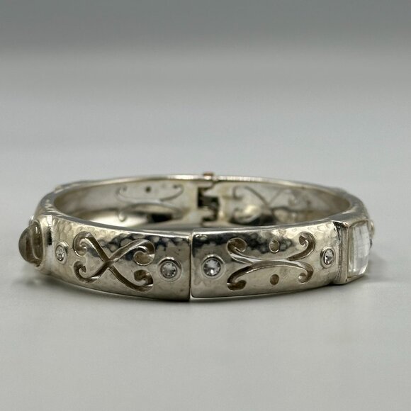Brighton Bangle Bracelet Silver Tone Life's Pleasures Hammered Crystal Accents - Picture 8 of 14